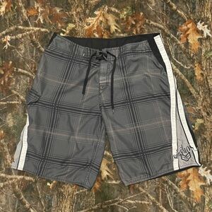Y2K Quicksilver "Air Force' Grey Plaid Board Shorts Men's Size 34 Large